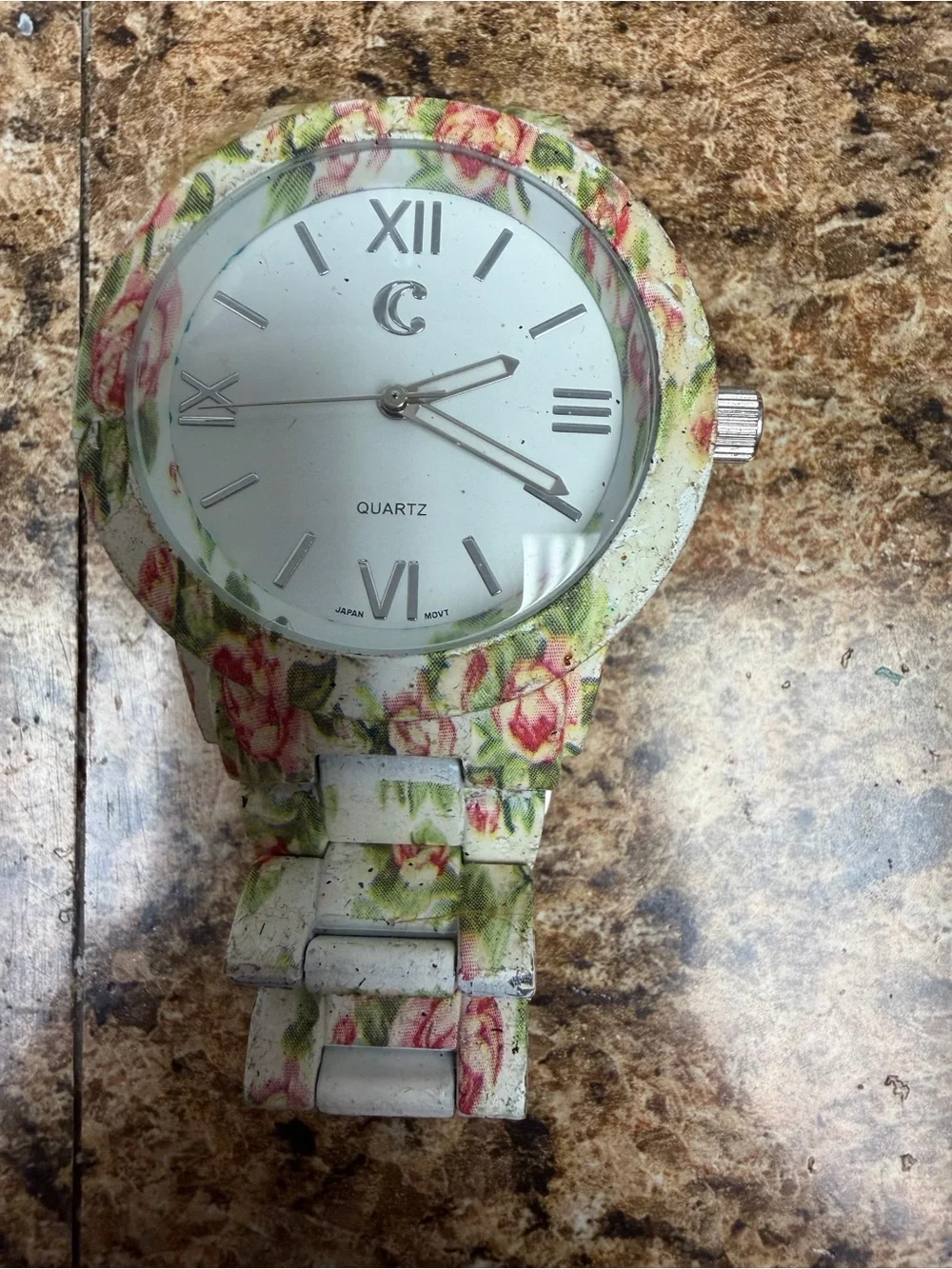 Women’s Floral Rose Quartz Watch Chunky Bracelet Roman Numerals Cottagecore